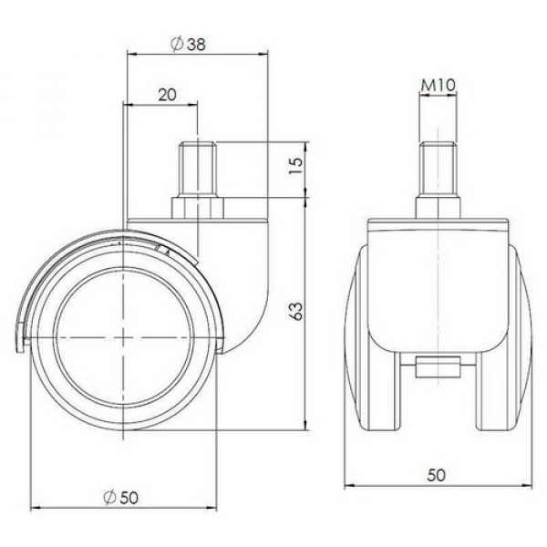 Bueroland UNIVERSAL Zubehoer Hartbodenrollen 50mm Gewindestift:M10